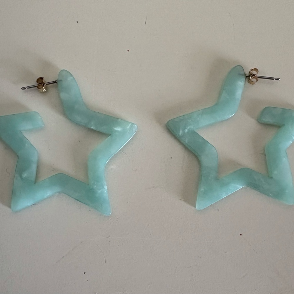 Mint Star Hoop Earrings